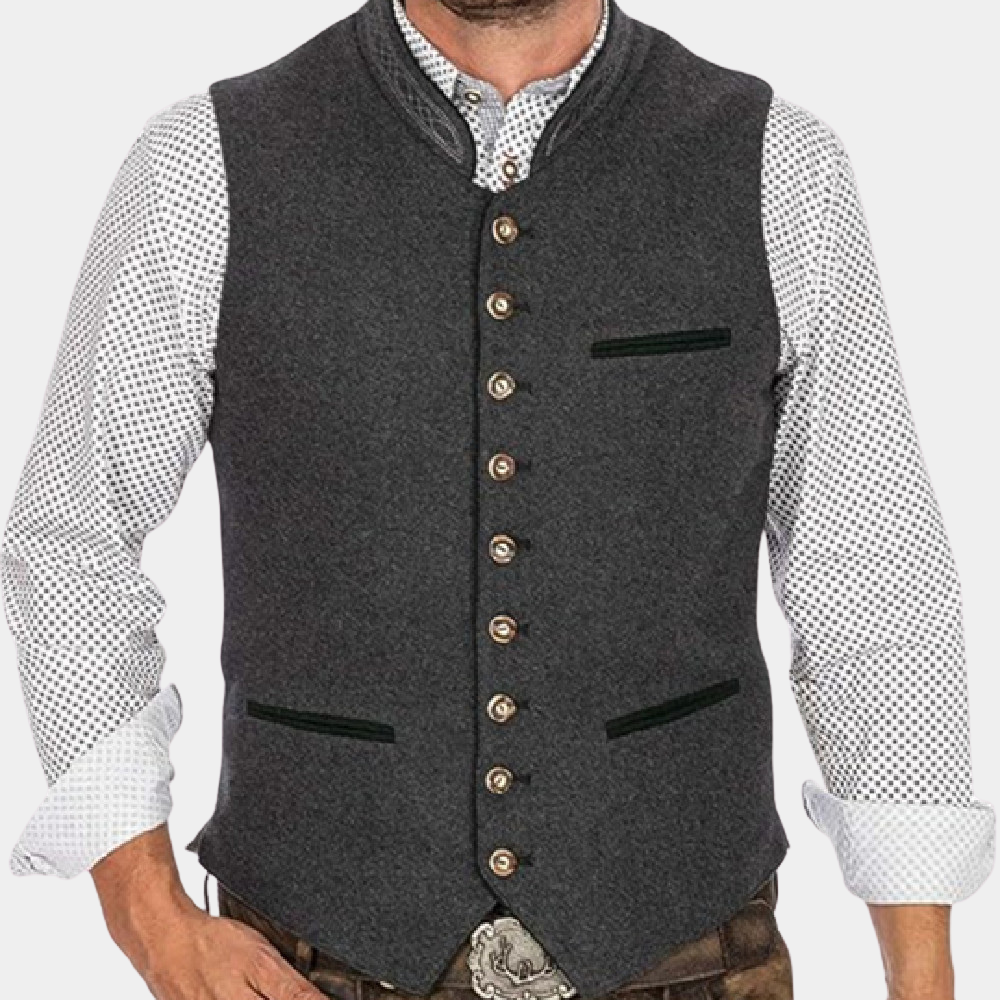 Grau traditionelle Weste mit Knöpfen und bayerischen Details für Herren