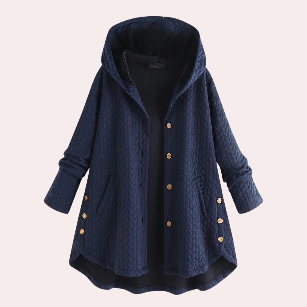 Blau mantel mit Kapuze und Knöpfen für Damen 