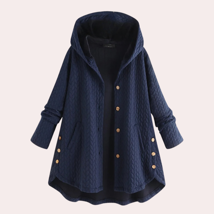 Blau mantel mit Kapuze und Knöpfen für Damen 