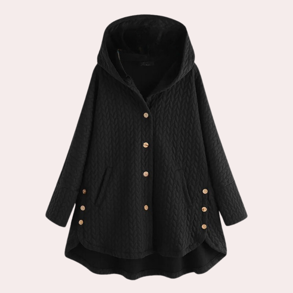 schwarz mantel mit Kapuze und Knöpfen für Damen 