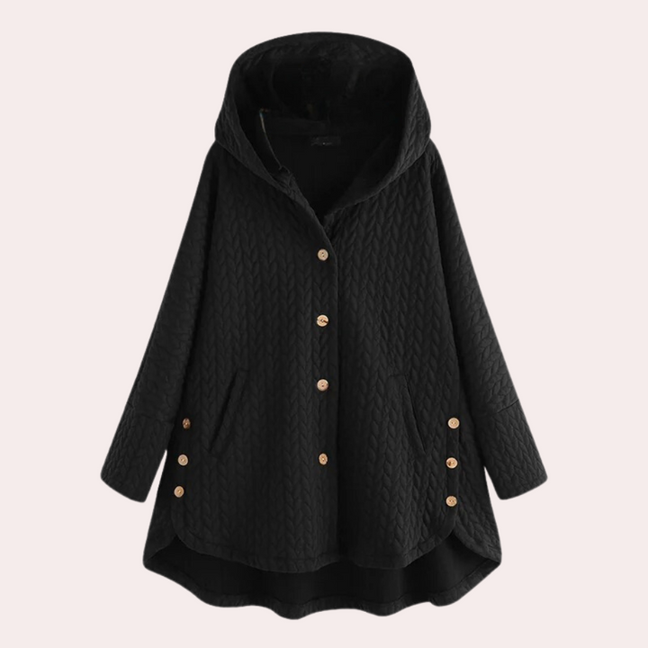 schwarz mantel mit Kapuze und Knöpfen für Damen 