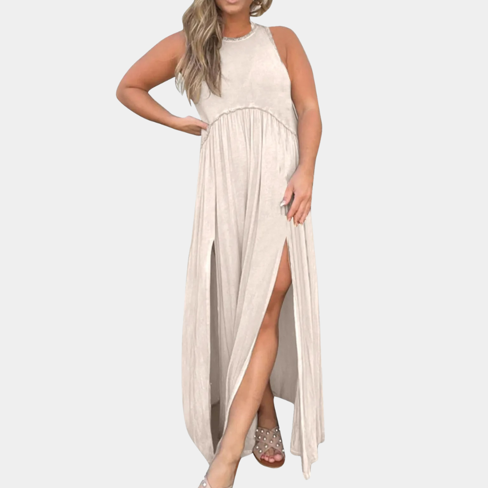 Einfaches langes Damenkleid mit Schlitz