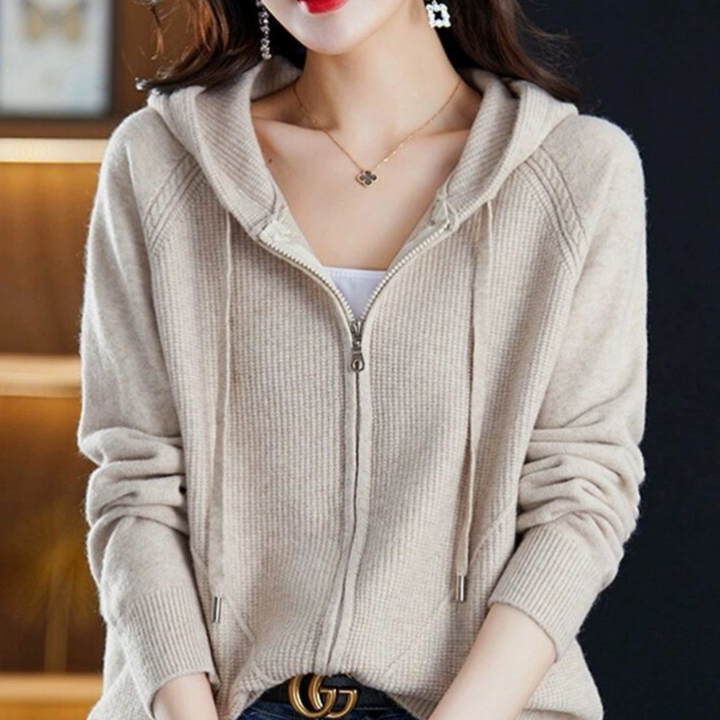 Danika - Unifarbene Strickjacke mit Kapuze für Damen