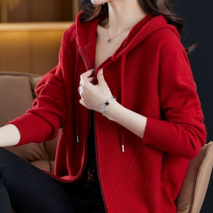 Danika - Unifarbene Strickjacke mit Kapuze für Damen