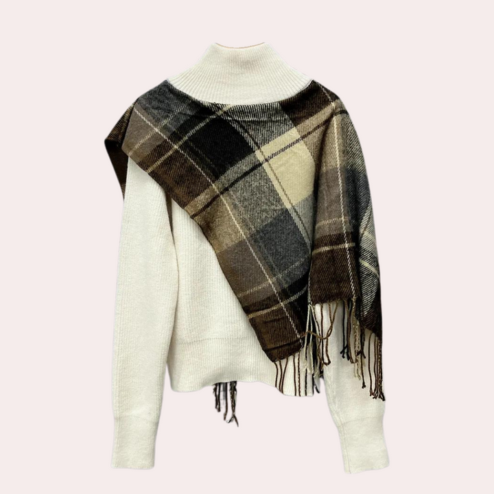Mariora - Damen-Poncho-Pullover mit Knopfleiste